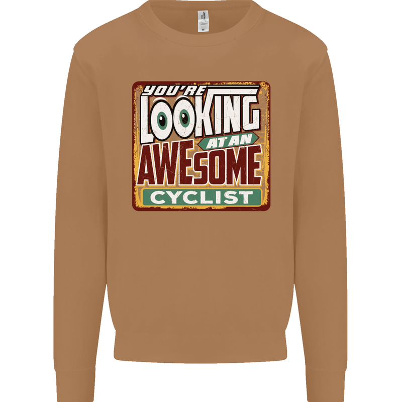 Looking at an Awesome Cyclist Cycling Mens Sweatshirt Jumper Caramel Latte