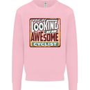 Looking at an Awesome Cyclist Cycling Mens Sweatshirt Jumper Light Pink