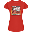 Looking at an Awesome Cyclist Cycling Womens Petite Cut T-Shirt Red
