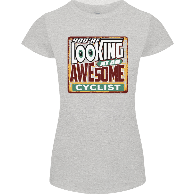 Looking at an Awesome Cyclist Cycling Womens Petite Cut T-Shirt Sports Grey