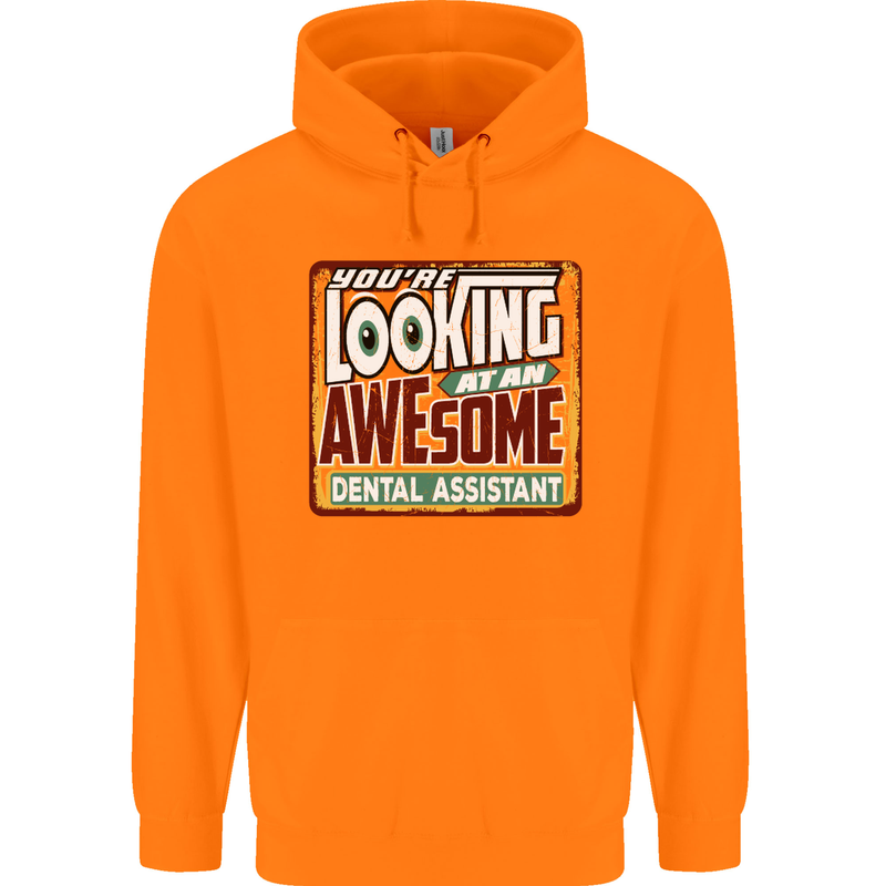 Looking at an Awesome Dental Assistant Mens 80% Cotton Hoodie Orange