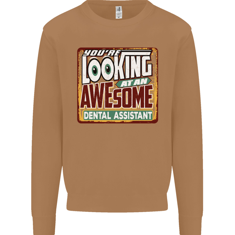 Looking at an Awesome Dental Assistant Mens Sweatshirt Jumper Caramel Latte