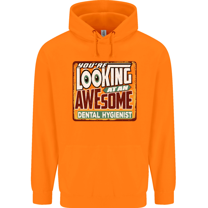 Looking at an Awesome Dental Hygienist Mens 80% Cotton Hoodie Orange