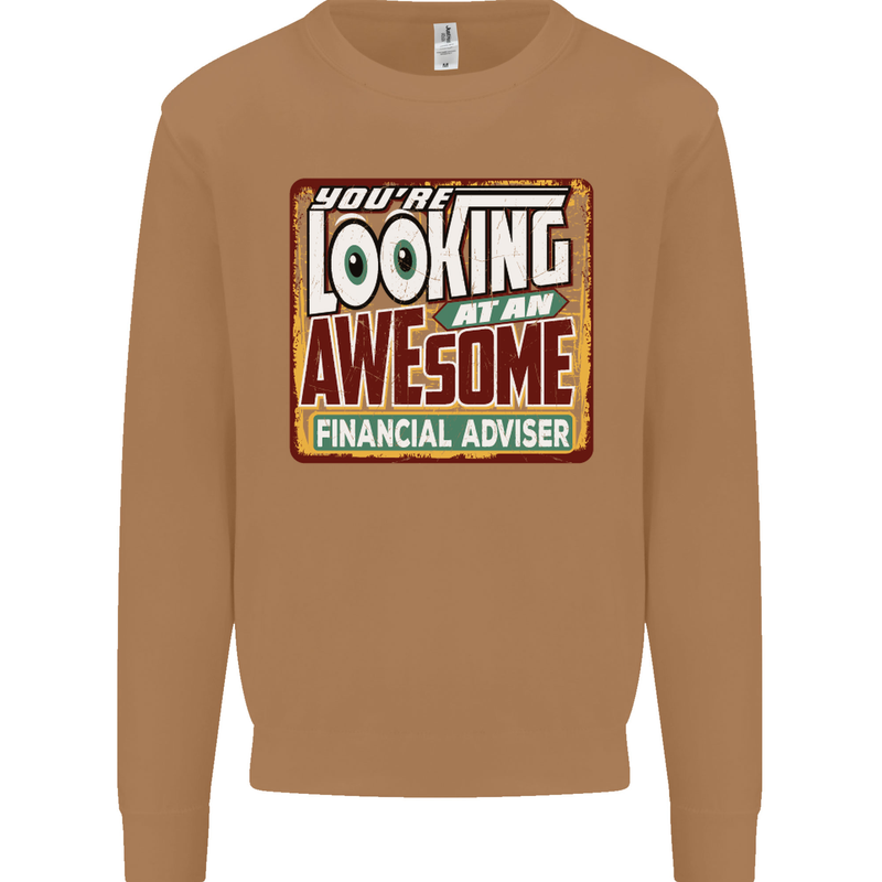 Looking at an Awesome Financial Advisor Mens Sweatshirt Jumper Caramel Latte