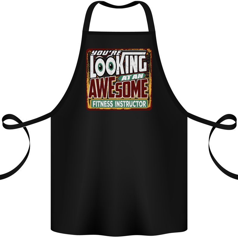 Looking at an Awesome Fitness Instructor Cotton Apron 100% Organic Black