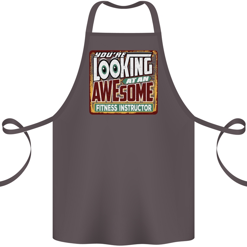 Looking at an Awesome Fitness Instructor Cotton Apron 100% Organic Dark Grey