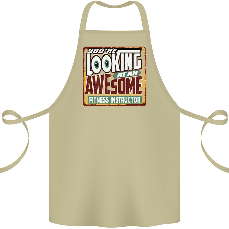 Looking at an Awesome Fitness Instructor Cotton Apron 100% Organic Khaki