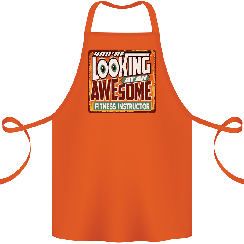 Looking at an Awesome Fitness Instructor Cotton Apron 100% Organic Orange