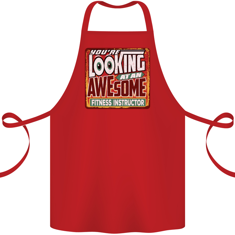 Looking at an Awesome Fitness Instructor Cotton Apron 100% Organic Red