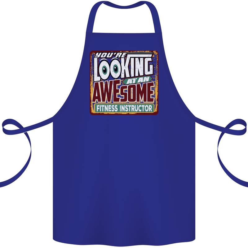 Looking at an Awesome Fitness Instructor Cotton Apron 100% Organic Royal Blue