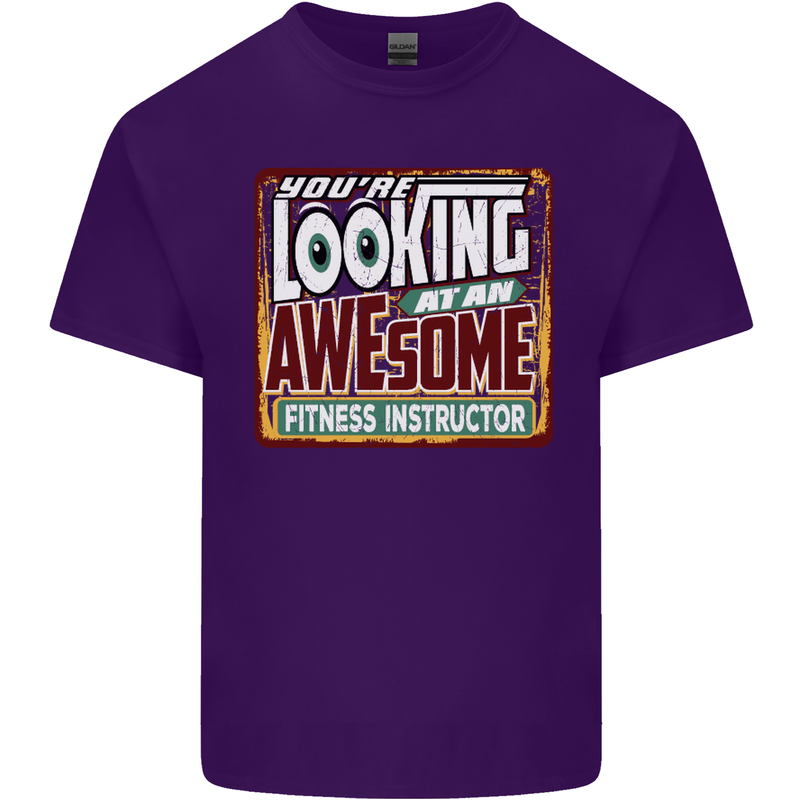 Looking at an Awesome Fitness Instructor Mens Cotton T-Shirt Tee Top Purple