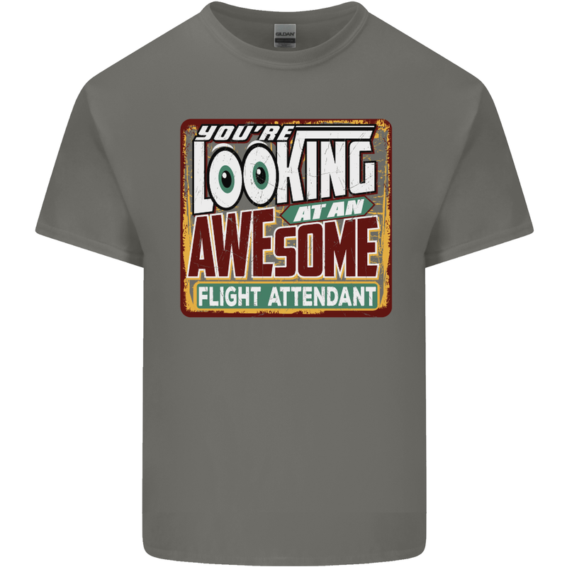 Looking at an Awesome Flight Attendant Mens Cotton T-Shirt Tee Top Charcoal