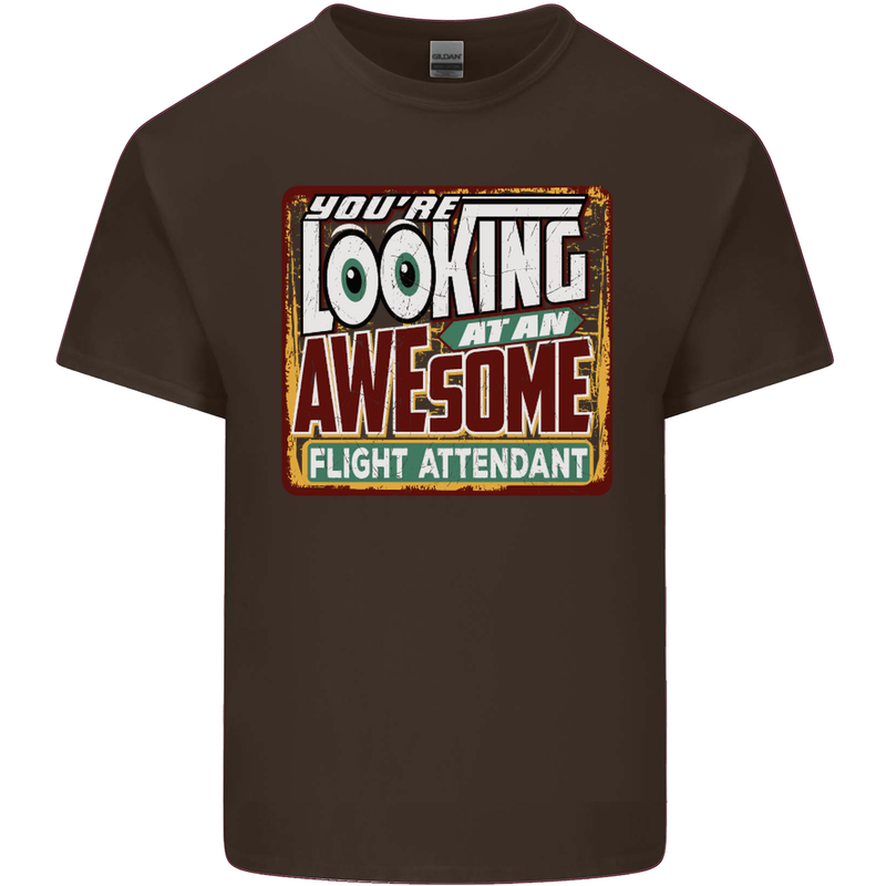 Looking at an Awesome Flight Attendant Mens Cotton T-Shirt Tee Top Dark Chocolate