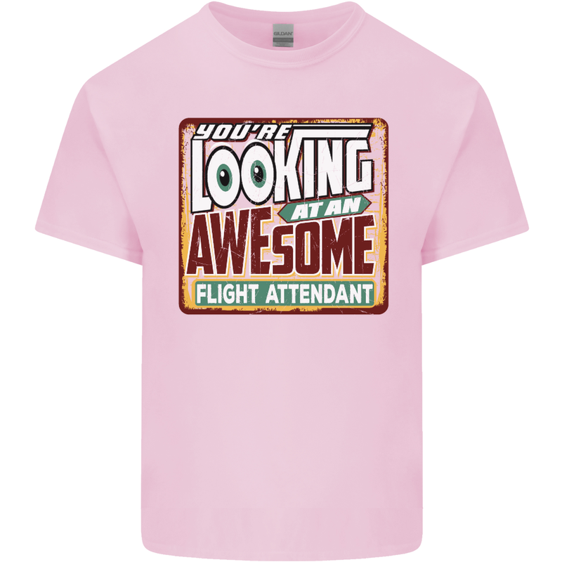 Looking at an Awesome Flight Attendant Mens Cotton T-Shirt Tee Top Light Pink