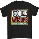 Looking at an Awesome Flight Attendant Mens T-Shirt Cotton Gildan Black