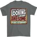 Looking at an Awesome Flight Attendant Mens T-Shirt Cotton Gildan Charcoal
