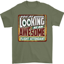 Looking at an Awesome Flight Attendant Mens T-Shirt Cotton Gildan Military Green