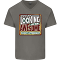 Looking at an Awesome Flight Attendant Mens V-Neck Cotton T-Shirt Charcoal
