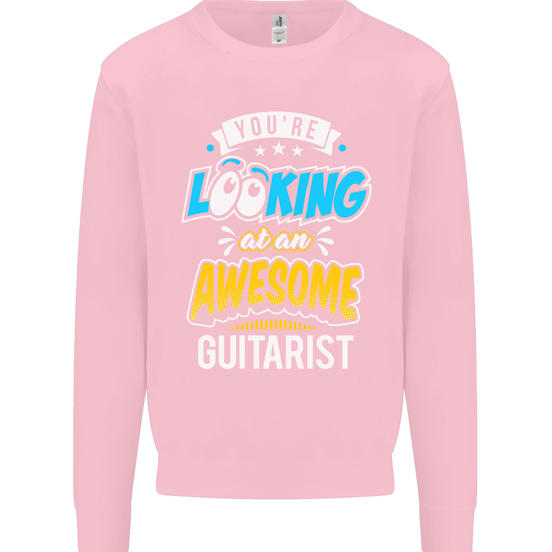 Looking at an Awesome Guitarist Guitar Kids Sweatshirt Jumper Light Pink