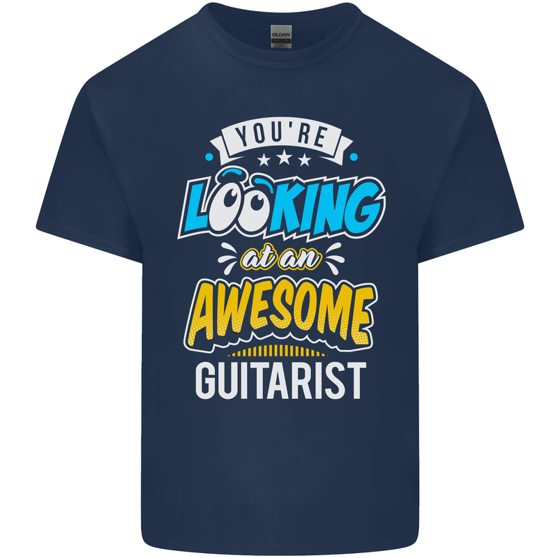 Looking at an Awesome Guitarist Guitar Mens Cotton T-Shirt Tee Top Navy Blue