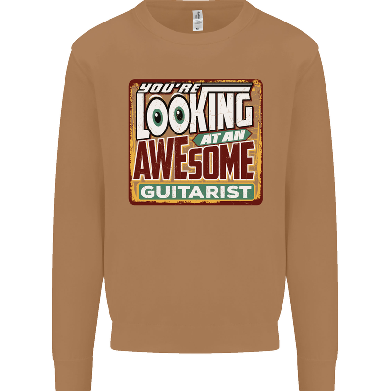 Looking at an Awesome Guitarist Guitar Mens Sweatshirt Jumper Caramel Latte