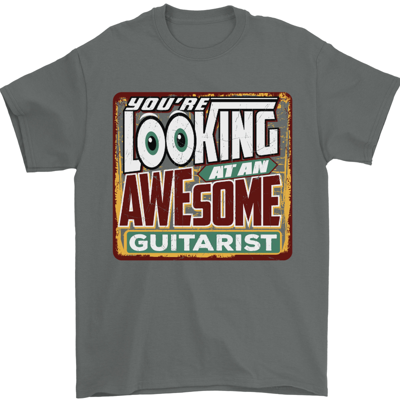 Looking at an Awesome Guitarist Guitar Mens T-Shirt Cotton Gildan Charcoal