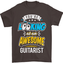 Looking at an Awesome Guitarist Guitar Mens T-Shirt Cotton Gildan Dark Chocolate