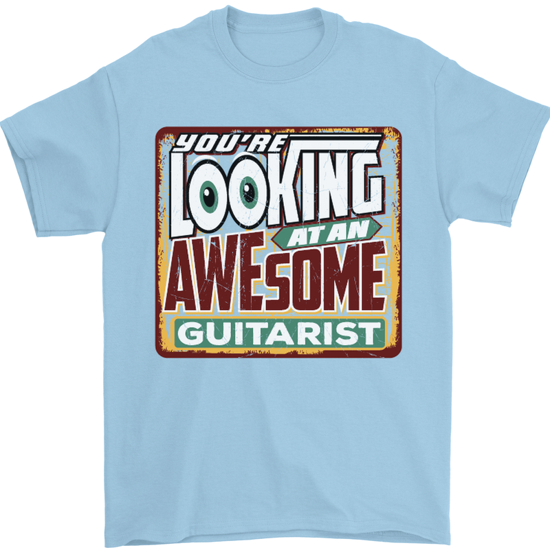 Looking at an Awesome Guitarist Guitar Mens T-Shirt Cotton Gildan Light Blue