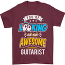 Looking at an Awesome Guitarist Guitar Mens T-Shirt Cotton Gildan Maroon