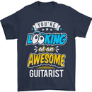 Looking at an Awesome Guitarist Guitar Mens T-Shirt Cotton Gildan Navy Blue