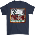 Looking at an Awesome Guitarist Guitar Mens T-Shirt Cotton Gildan Navy Blue