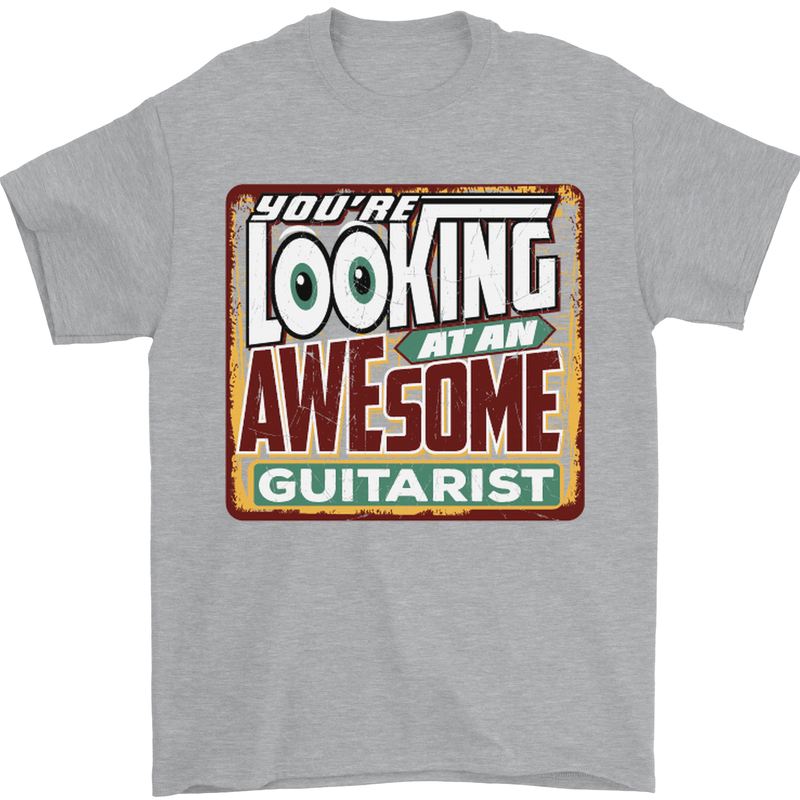 Looking at an Awesome Guitarist Guitar Mens T-Shirt Cotton Gildan Sports Grey