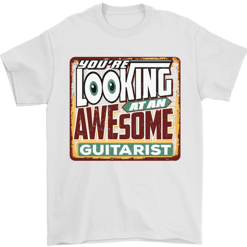 Looking at an Awesome Guitarist Guitar Mens T-Shirt Cotton Gildan White