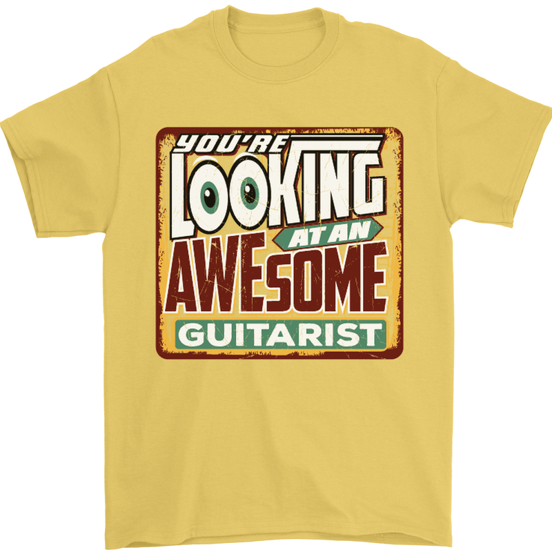 Looking at an Awesome Guitarist Guitar Mens T-Shirt Cotton Gildan Yellow