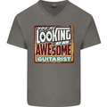 Looking at an Awesome Guitarist Guitar Mens V-Neck Cotton T-Shirt Charcoal