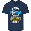 Looking at an Awesome Guitarist Guitar Mens V-Neck Cotton T-Shirt Navy Blue