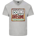 Looking at an Awesome Guitarist Guitar Mens V-Neck Cotton T-Shirt Sports Grey