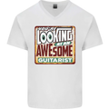 Looking at an Awesome Guitarist Guitar Mens V-Neck Cotton T-Shirt White