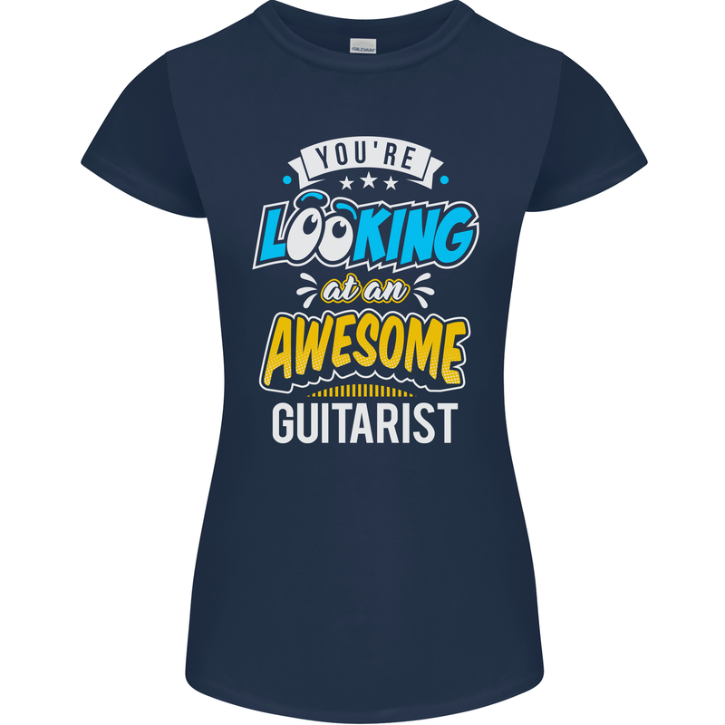 Looking at an Awesome Guitarist Guitar Womens Petite Cut T-Shirt Navy Blue