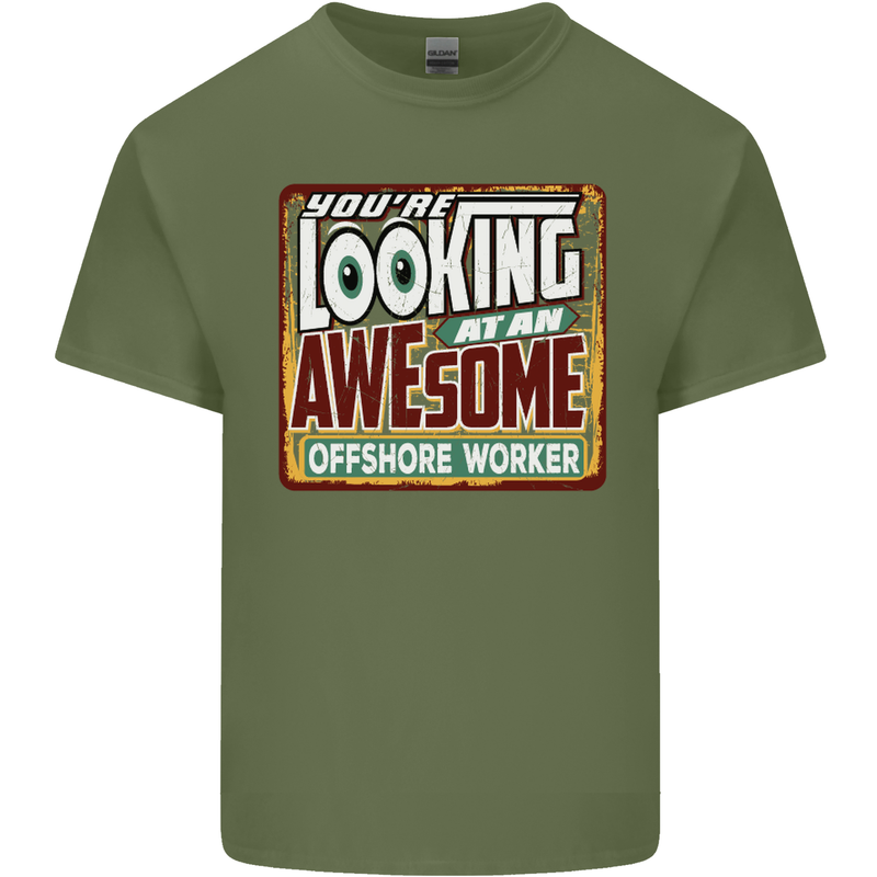 Looking at an Awesome Offshore Worker Mens Cotton T-Shirt Tee Top Military Green
