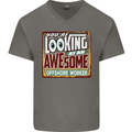 Looking at an Awesome Offshore Worker Mens V-Neck Cotton T-Shirt Charcoal