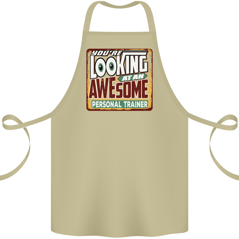 Looking at an Awesome Personal Trainer Cotton Apron 100% Organic Khaki