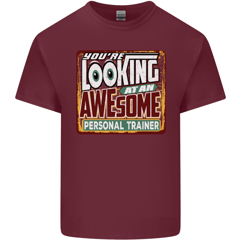 Looking at an Awesome Personal Trainer Mens Cotton T-Shirt Tee Top Maroon