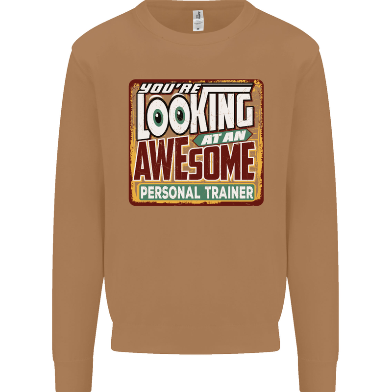 Looking at an Awesome Personal Trainer Mens Sweatshirt Jumper Caramel Latte