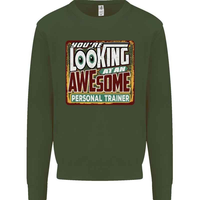 Looking at an Awesome Personal Trainer Mens Sweatshirt Jumper Forest Green