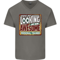 Looking at an Awesome Personal Trainer Mens V-Neck Cotton T-Shirt Charcoal