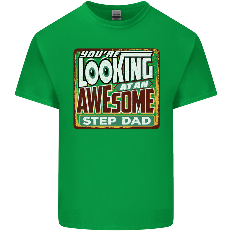 Looking at an Awesome Stepdad Mens Cotton T-Shirt Tee Top Irish Green