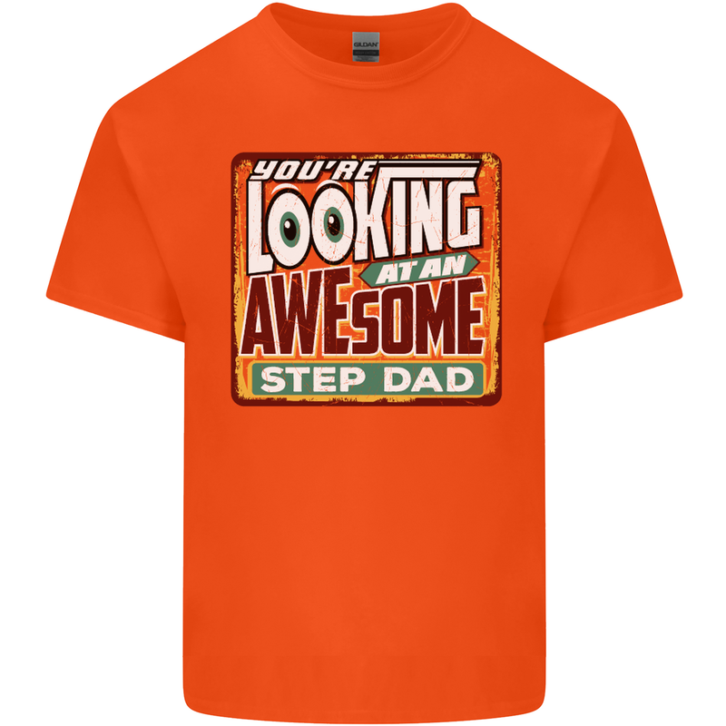 Looking at an Awesome Stepdad Mens Cotton T-Shirt Tee Top Orange