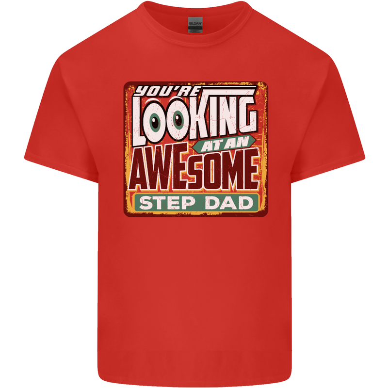 Looking at an Awesome Stepdad Mens Cotton T-Shirt Tee Top Red