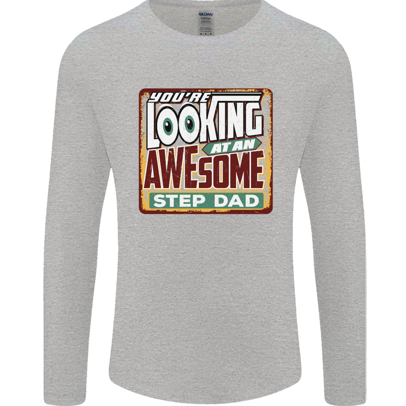 Looking at an Awesome Stepdad Mens Long Sleeve T-Shirt Sports Grey